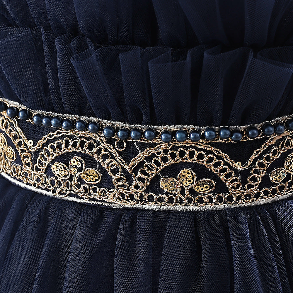Frocklet Navy Blue Lace Tulle Maxi Dress for Girls - Party & Wedding Princess Gown 5