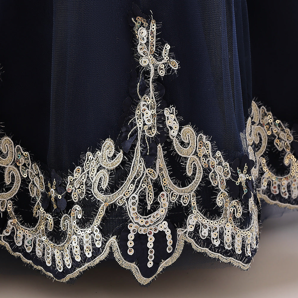 Frocklet Navy Blue Lace Tulle Maxi Dress for Girls - Party & Wedding Princess Gown 6