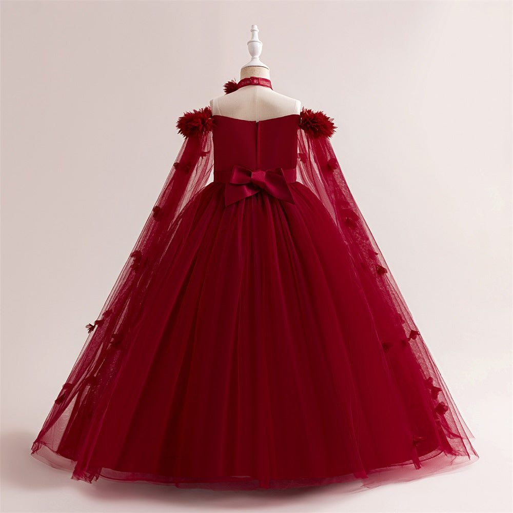 Charming A-Line Off-Shoulder Maxi Dress with 3D Applique Flowers for Girls | Party & Flower Girl Gown