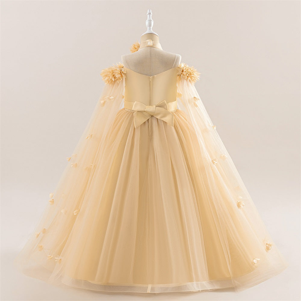Charming A-Line Off-Shoulder Maxi Dress with 3D Applique Flowers for Girls | Party & Flower Girl Gown