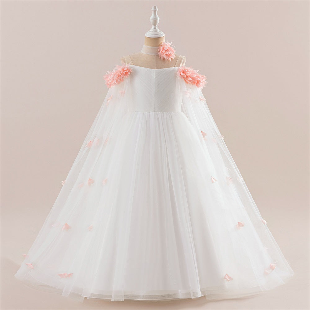 Charming A-Line Off-Shoulder Maxi Dress with 3D Applique Flowers for Girls | Party & Flower Girl Gown