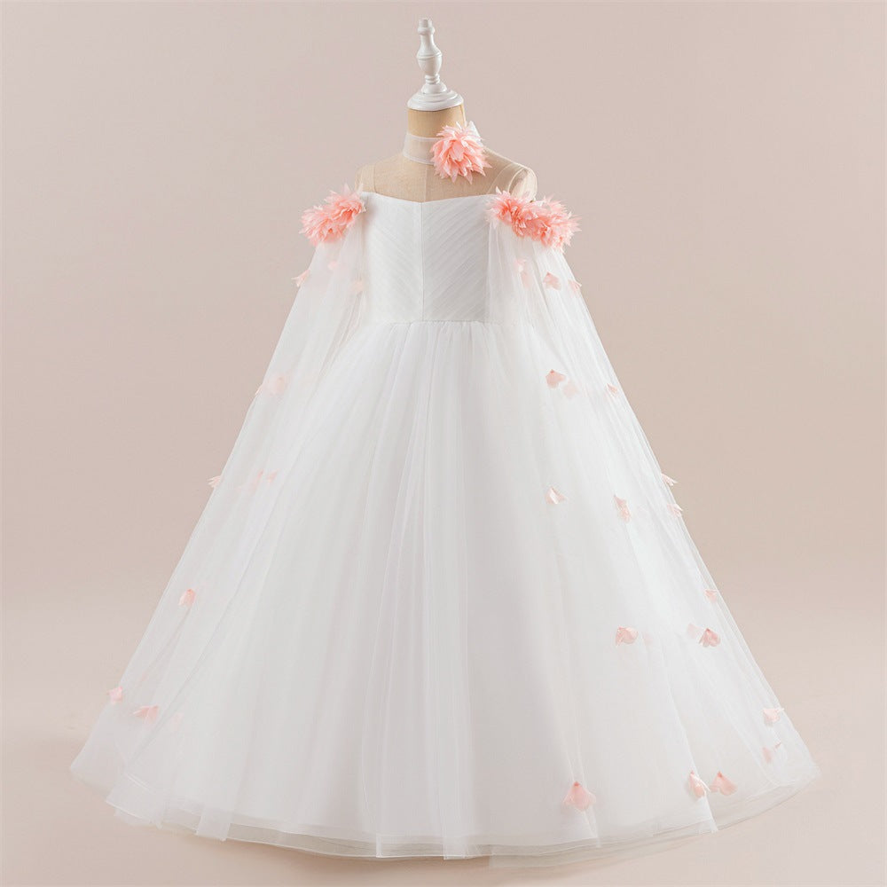 Charming A-Line Off-Shoulder Maxi Dress with 3D Applique Flowers for Girls | Party & Flower Girl Gown