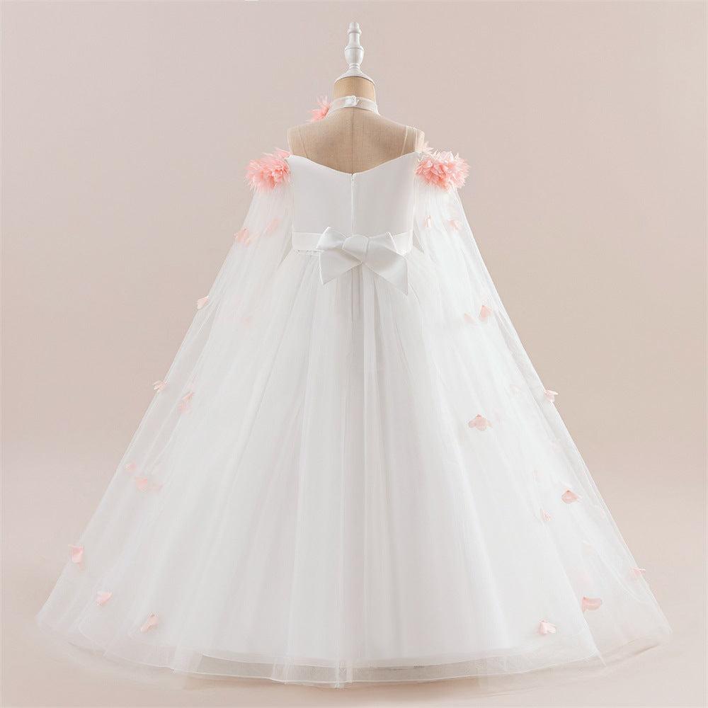 Charming A-Line Off-Shoulder Maxi Dress with 3D Applique Flowers for Girls | Party & Flower Girl Gown