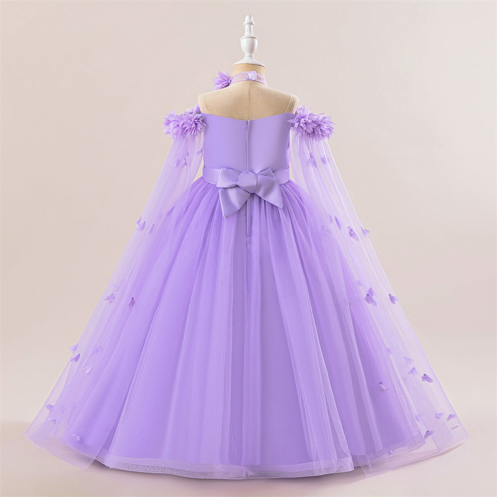 Charming A-Line Off-Shoulder Maxi Dress with 3D Applique Flowers for Girls | Party & Flower Girl Gown