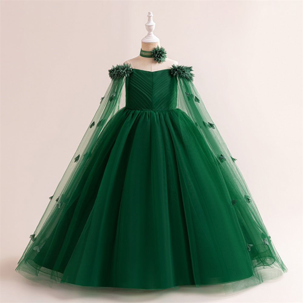 Cute Off Shoulder Maxi Tulle Dress for Girls – A-Line Princess Gown with Applique
