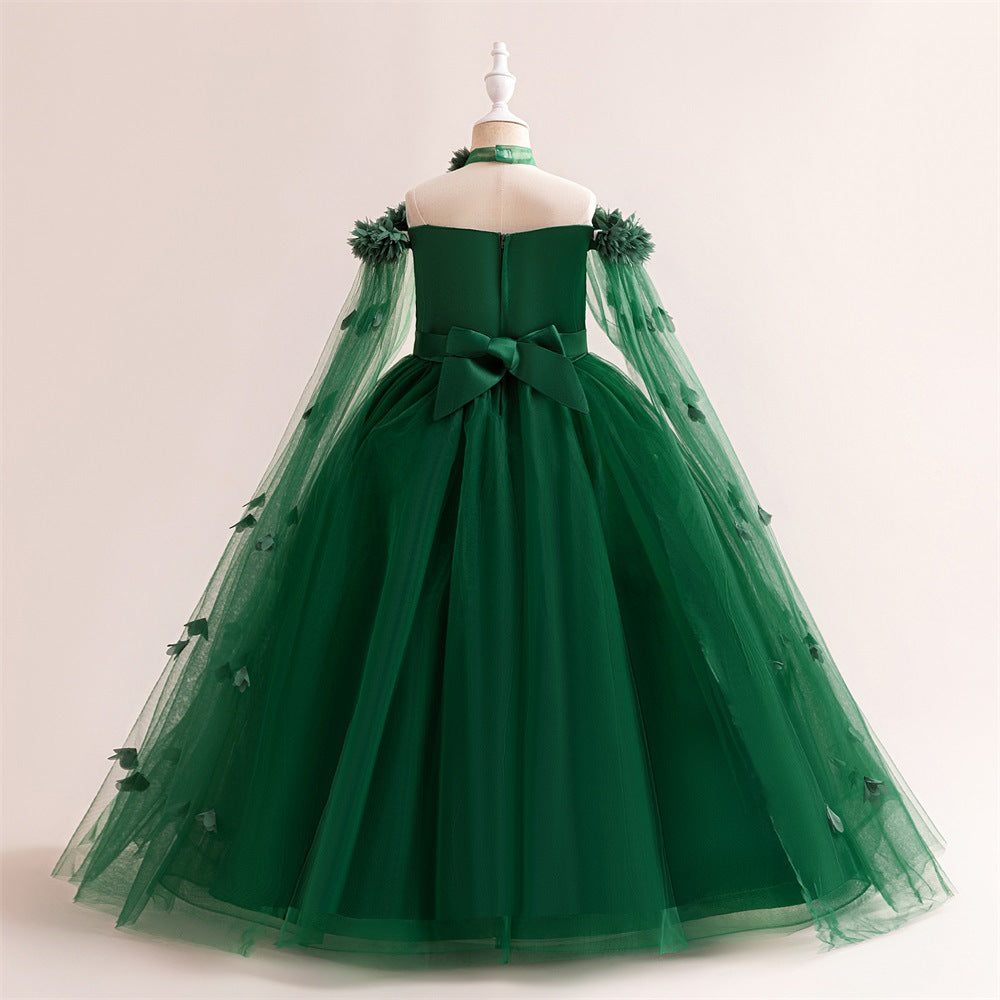 Cute Off Shoulder Maxi Tulle Dress for Girls – A-Line Princess Gown with Applique