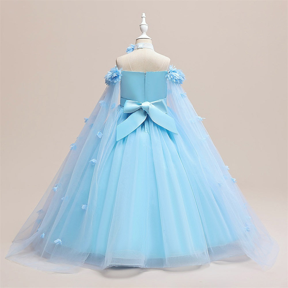 Cute Off Shoulder Maxi Tulle Dress for Girls – A-Line Princess Gown with Applique