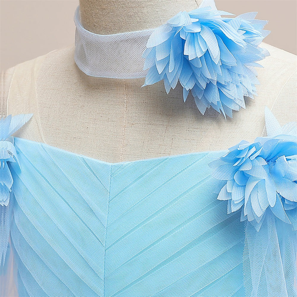 Cute Off Shoulder Maxi Tulle Dress for Girls – A-Line Princess Gown with Applique