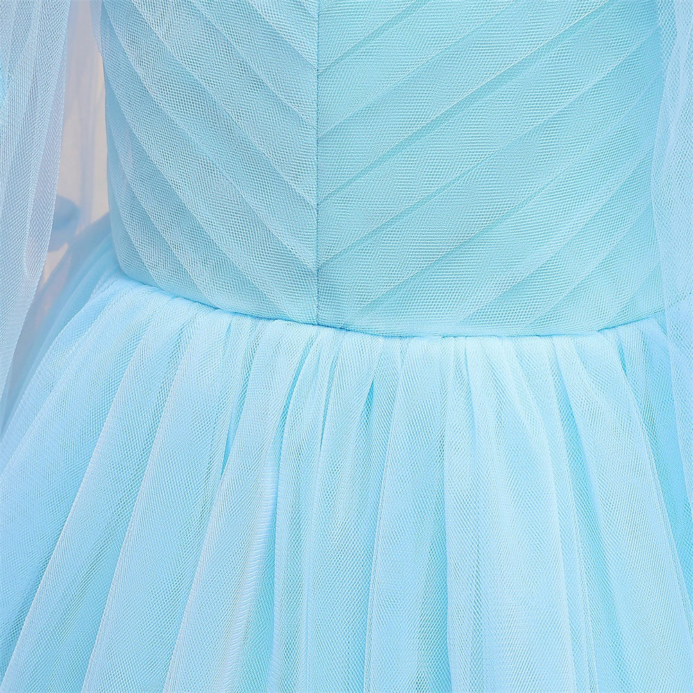 Cute Off Shoulder Maxi Tulle Dress for Girls – A-Line Princess Gown with Applique
