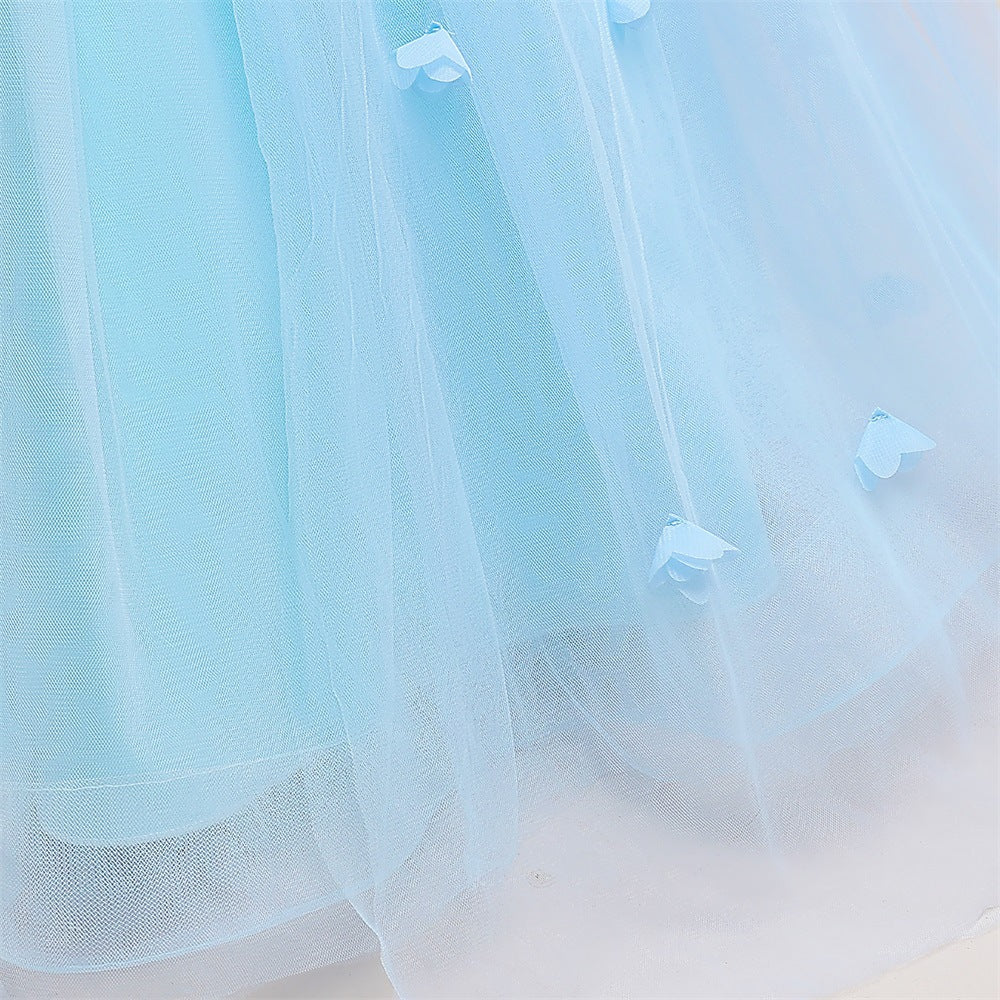 Cute Off Shoulder Maxi Tulle Dress for Girls – A-Line Princess Gown with Applique