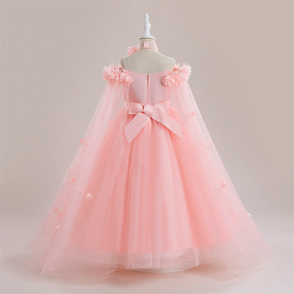 Cute Off Shoulder Maxi Tulle Dress for Girls – A-Line Princess Gown with Applique