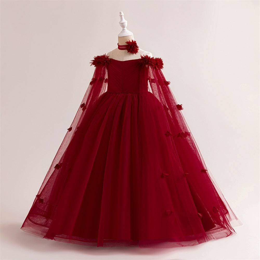 Cute Off Shoulder Maxi Tulle Dress for Girls – A-Line Princess Gown with Applique