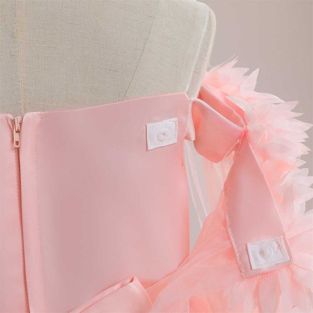Cute Off Shoulder Maxi Tulle Dress for Girls – A-Line Princess Gown with Applique