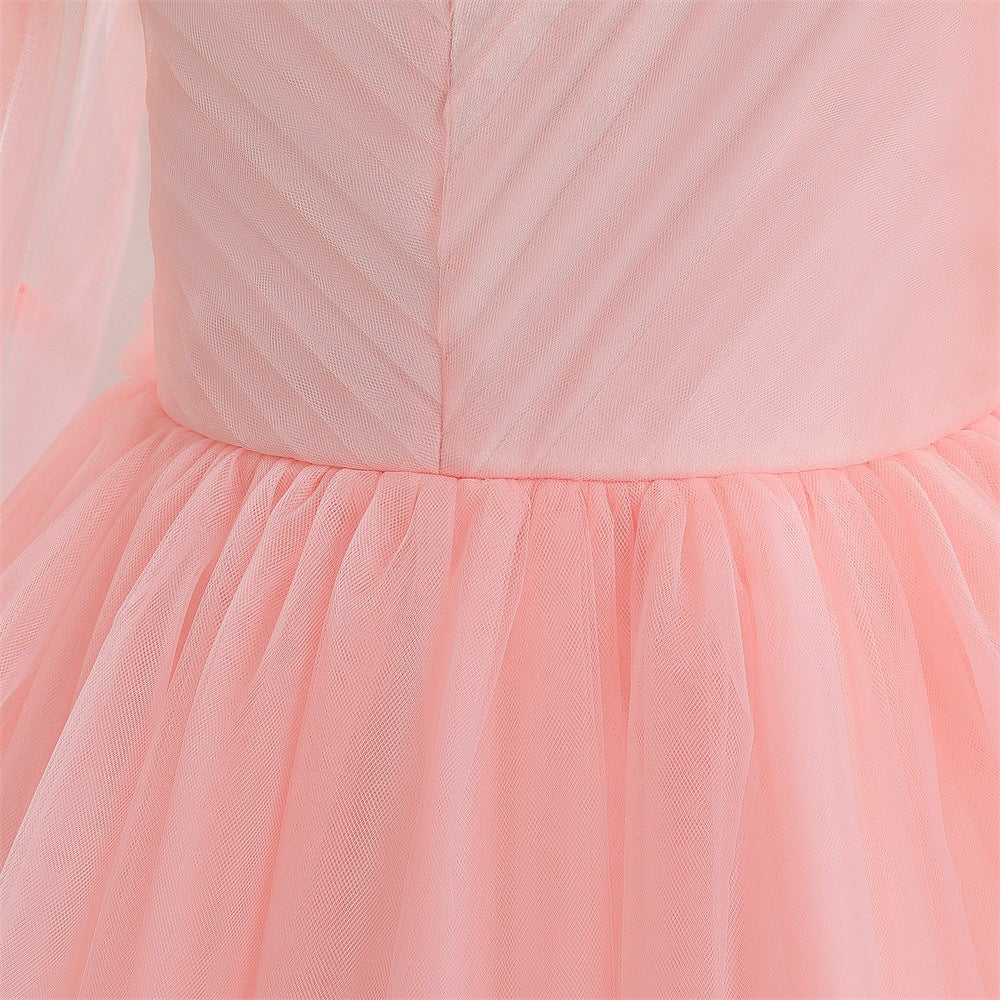 Cute Off Shoulder Maxi Tulle Dress for Girls – A-Line Princess Gown with Applique