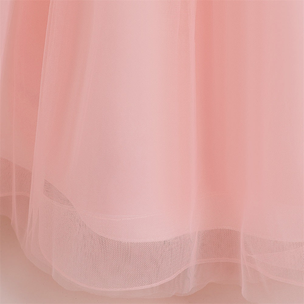 Cute Off Shoulder Maxi Tulle Dress for Girls – A-Line Princess Gown with Applique
