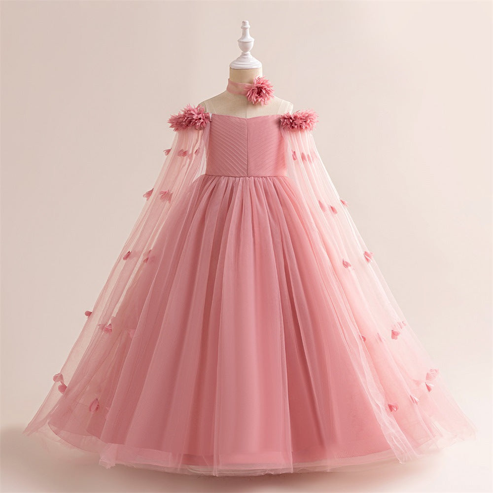 Cute Off Shoulder Maxi Tulle Dress for Girls – A-Line Princess Gown with Applique