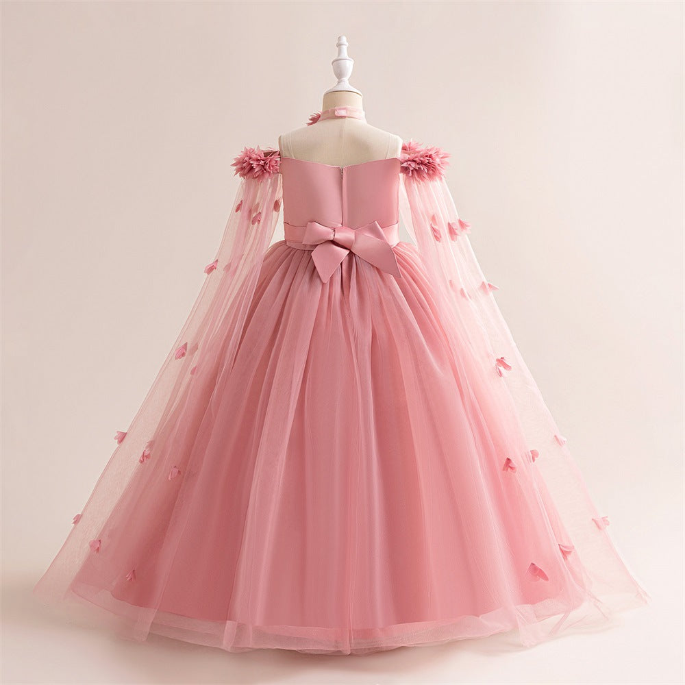 Cute Off Shoulder Maxi Tulle Dress for Girls – A-Line Princess Gown with Applique