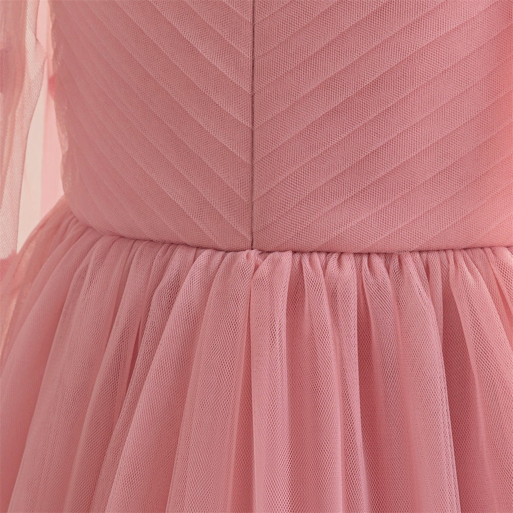 Cute Off Shoulder Maxi Tulle Dress for Girls – A-Line Princess Gown with Applique