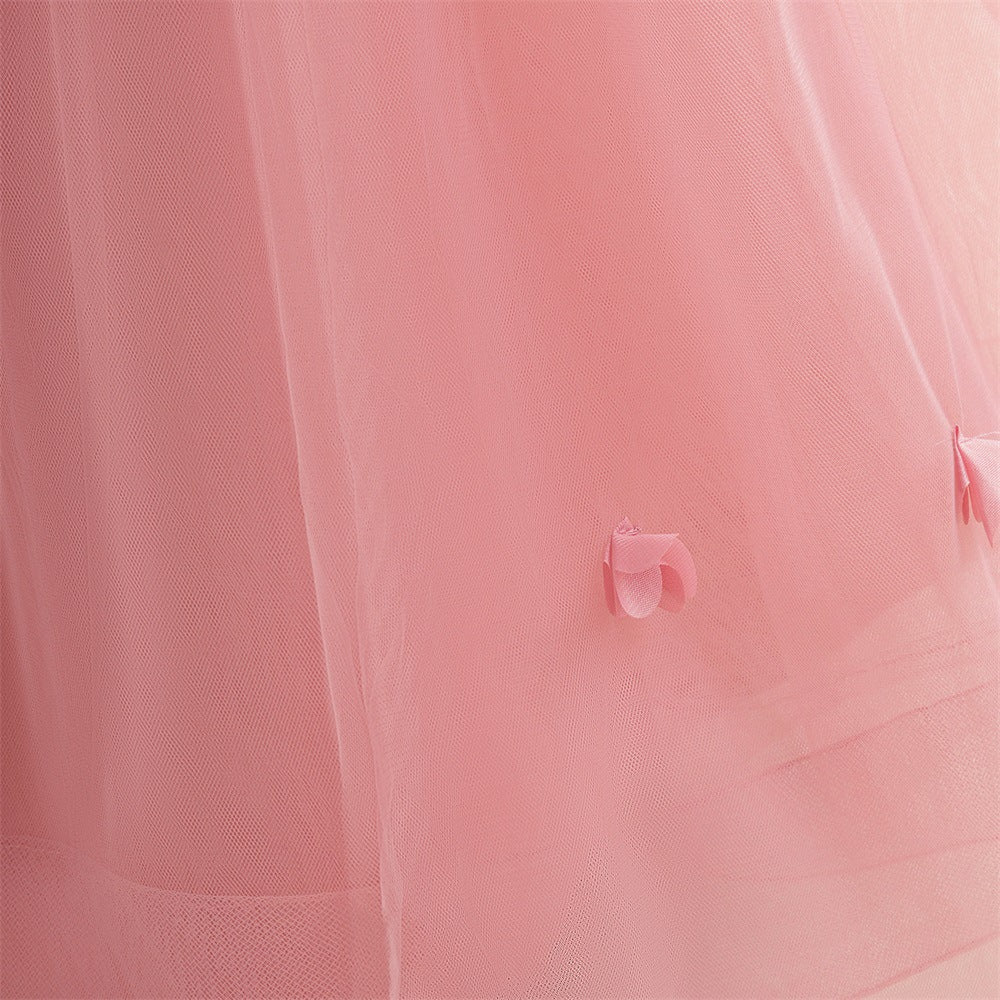 Cute Off Shoulder Maxi Tulle Dress for Girls – A-Line Princess Gown with Applique