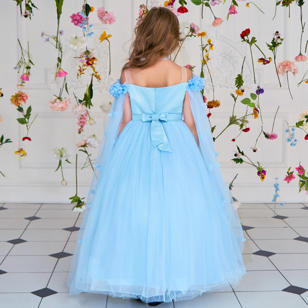 Cute Off Shoulder Maxi Tulle Dress for Girls – A-Line Princess Gown with Applique