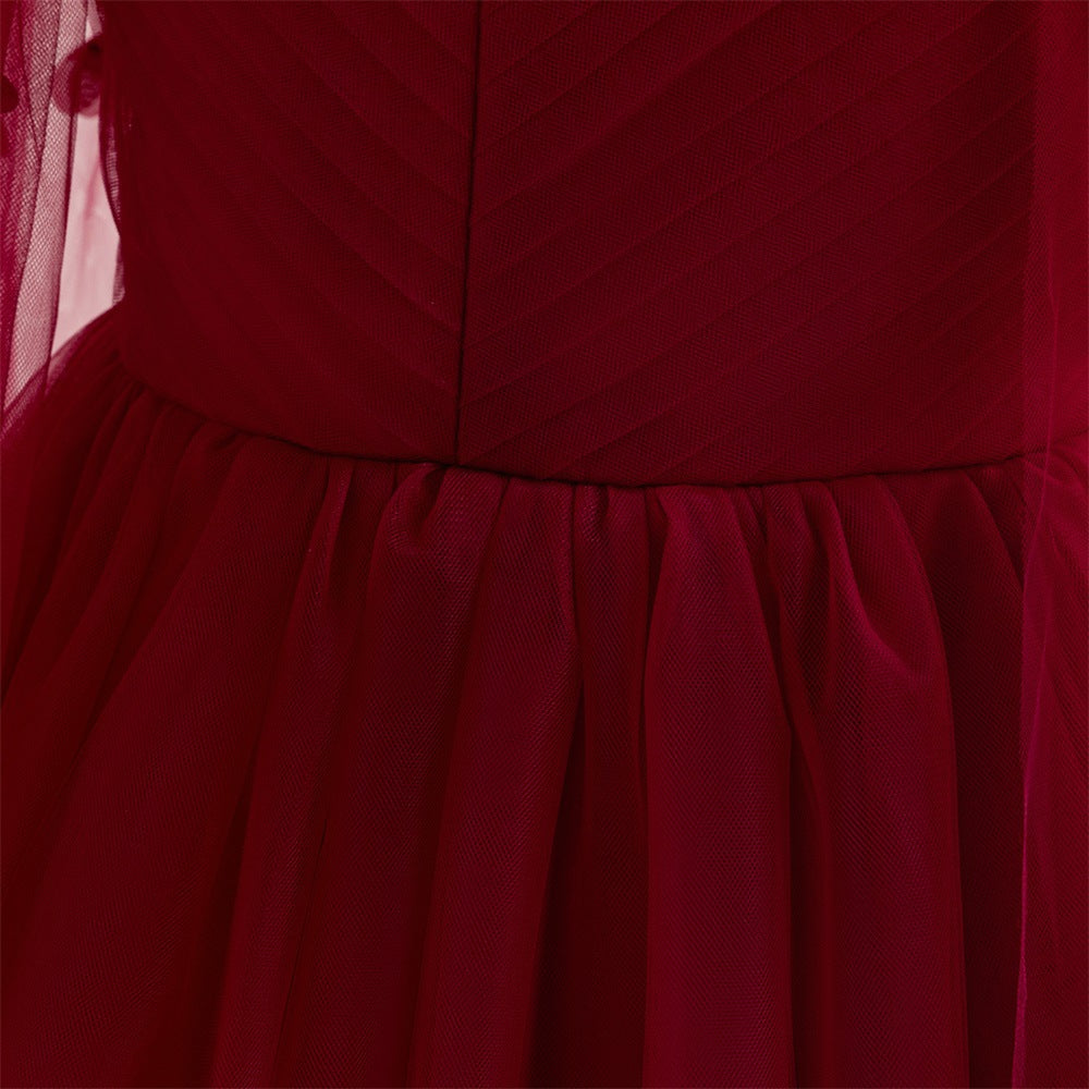 Cute Off Shoulder Maxi Tulle Dress for Girls – A-Line Princess Gown with Applique
