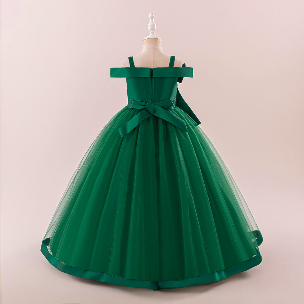 Cute Off Shoulder Mesh A-Line Maxi Dress for Girls (Ages 4-13)
