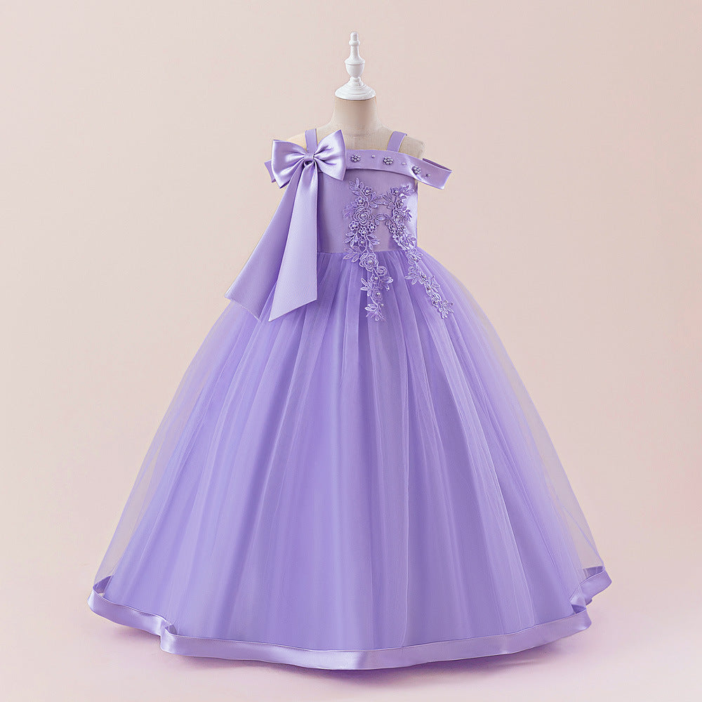 Cute Off Shoulder Mesh A-Line Maxi Dress for Girls (Ages 4-13)