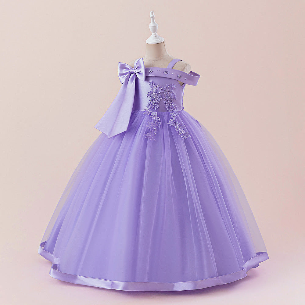 Cute Off Shoulder Mesh A-Line Maxi Dress for Girls (Ages 4-13)