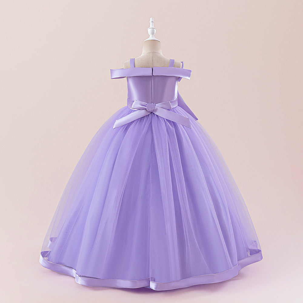 Cute Off Shoulder Mesh A-Line Maxi Dress for Girls (Ages 4-13)
