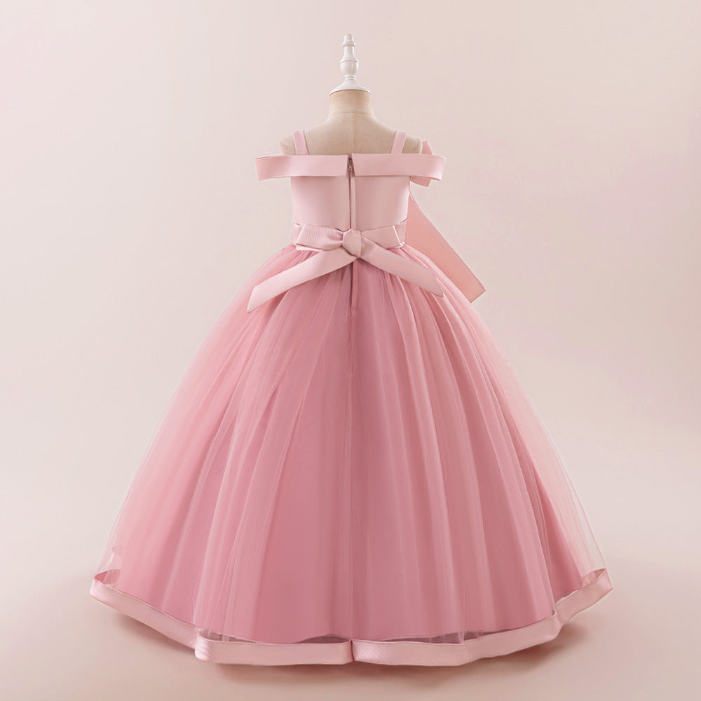 Cute Off Shoulder Mesh A-Line Maxi Dress for Girls (Ages 4-13)
