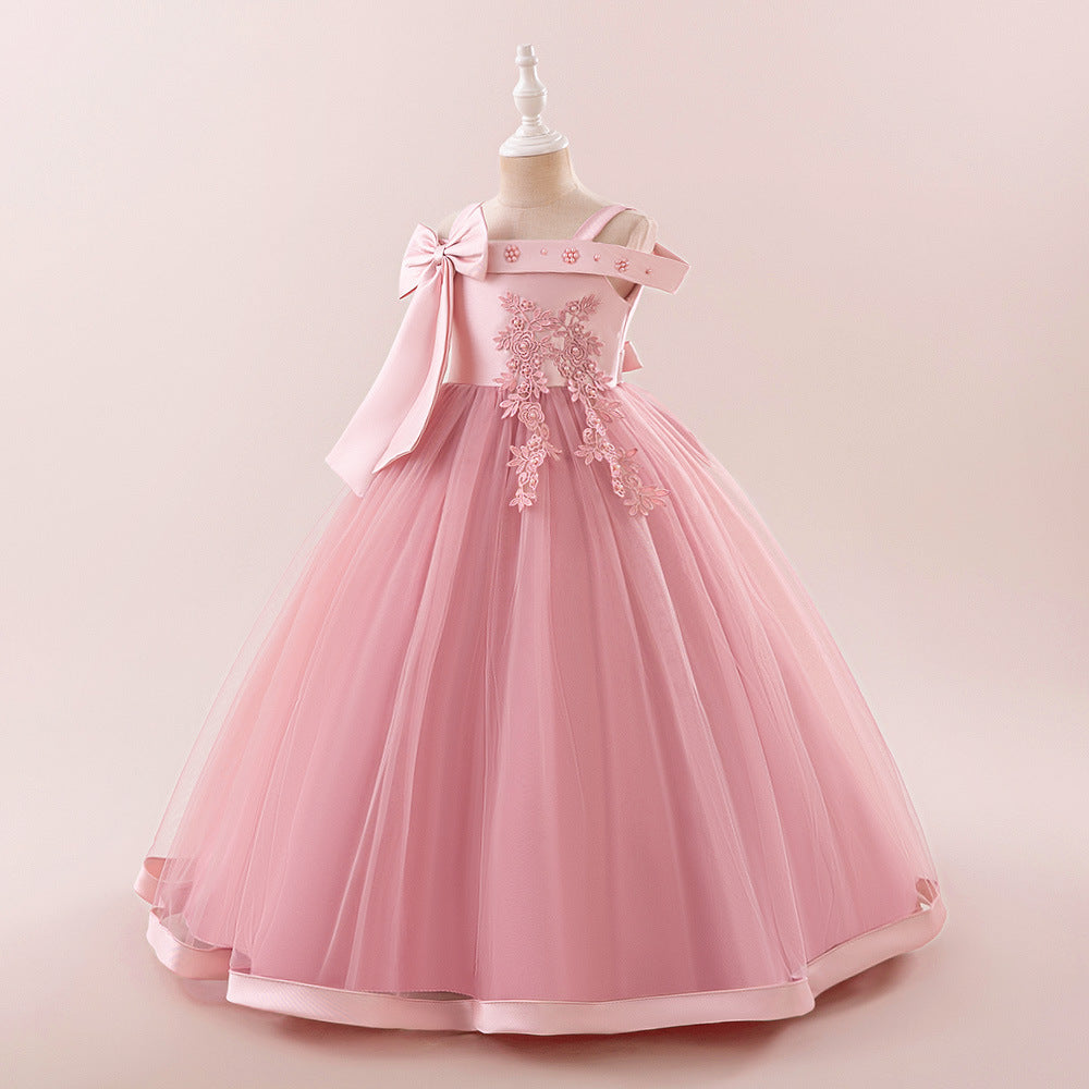 Cute Off Shoulder Mesh A-Line Maxi Dress for Girls (Ages 4-13)