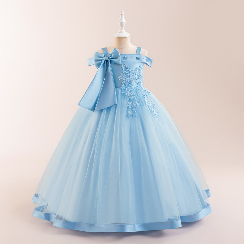 Cute Off Shoulder Mesh A-Line Maxi Dress for Girls (Ages 4-13)
