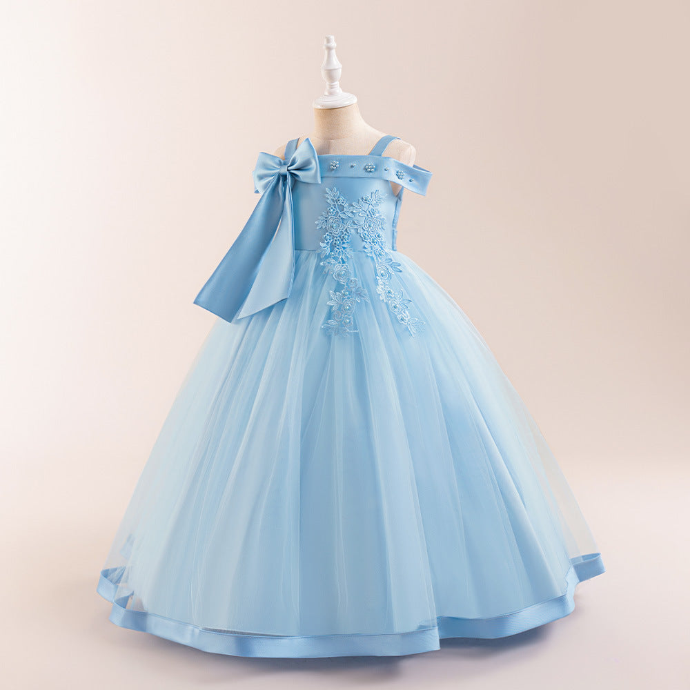 Cute Off Shoulder Mesh A-Line Maxi Dress for Girls (Ages 4-13)
