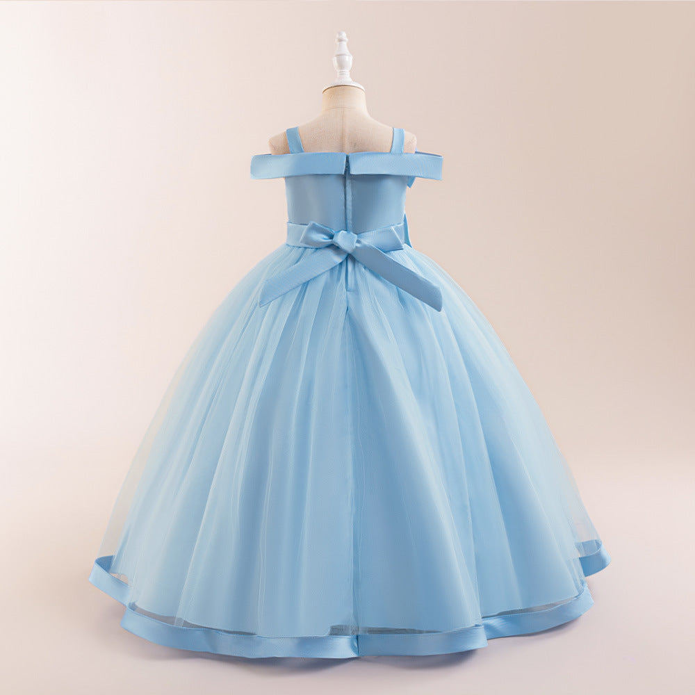 Cute Off Shoulder Mesh A-Line Maxi Dress for Girls (Ages 4-13)