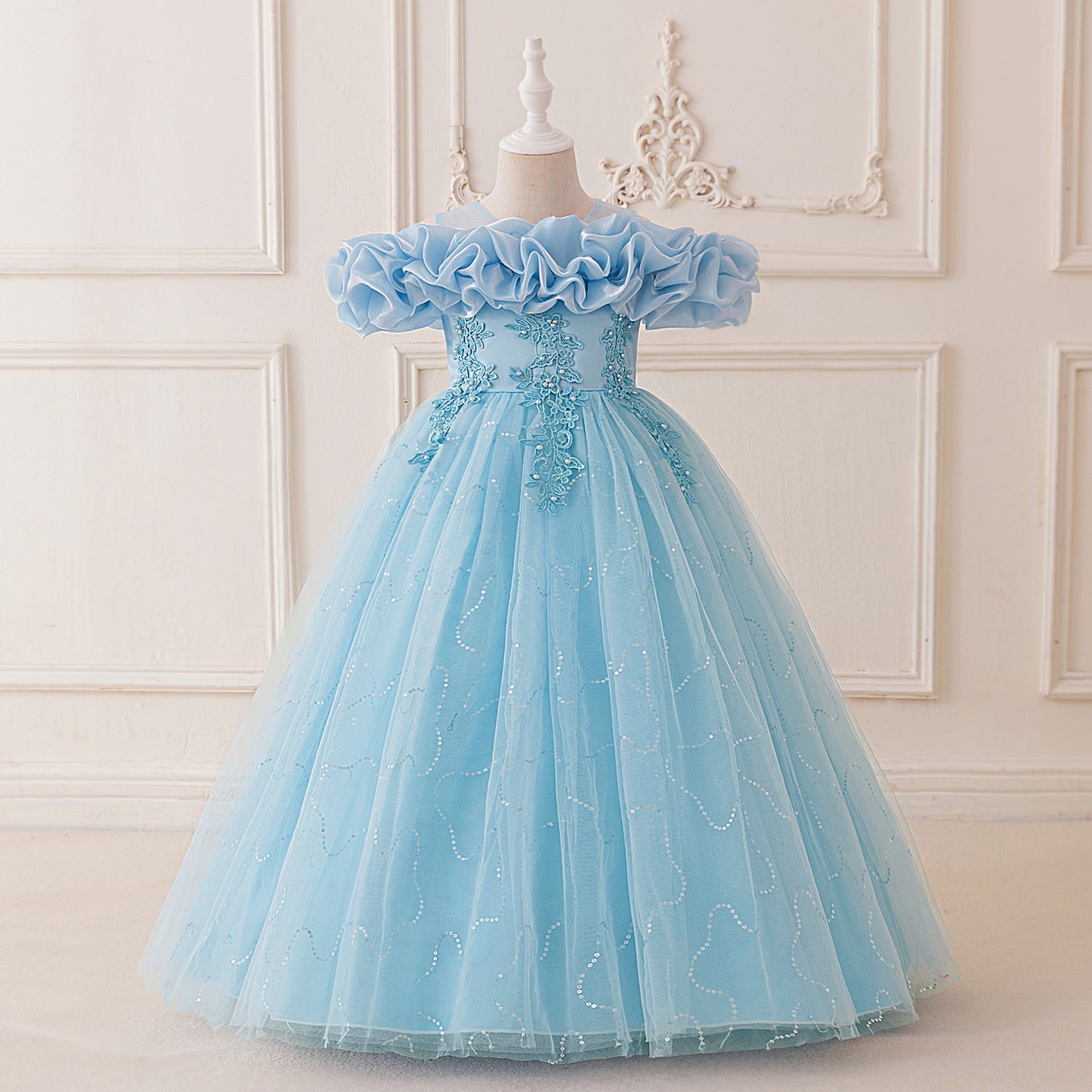 Cute Off Shoulder Tulle Maxi Dress for Girls – Party, Wedding, and Photo Shoot Dresses
