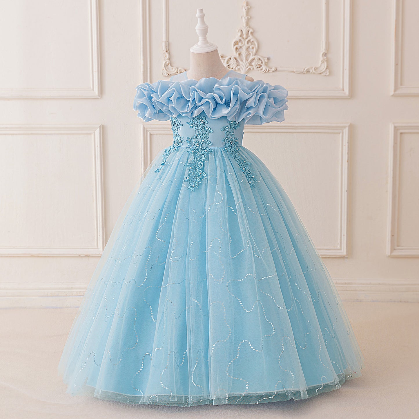Cute Off Shoulder Tulle Maxi Dress for Girls – Party, Wedding, and Photo Shoot Dresses