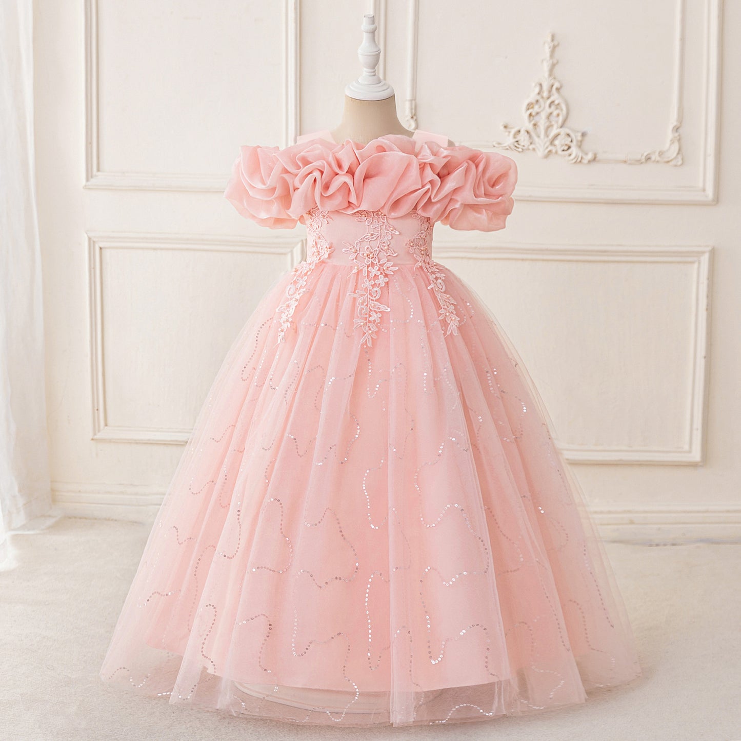 Cute Off Shoulder Tulle Maxi Dress for Girls – Party, Wedding, and Photo Shoot Dresses