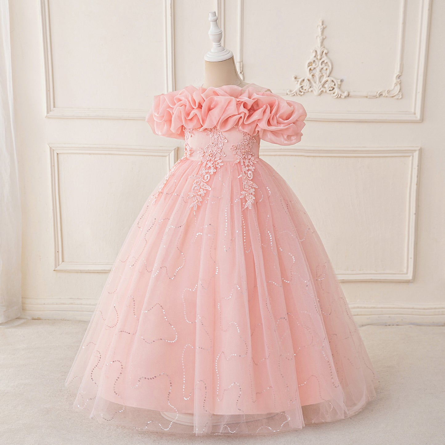 Cute Off Shoulder Tulle Maxi Dress for Girls – Party, Wedding, and Photo Shoot Dresses