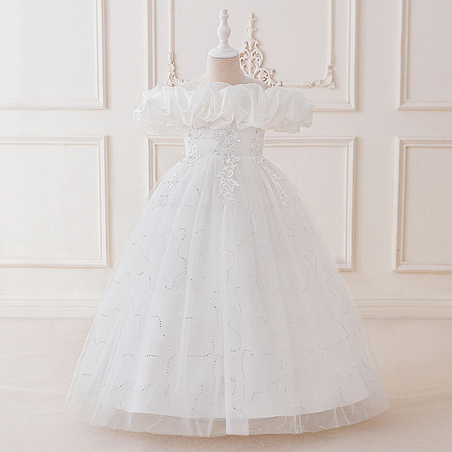 Cute Off Shoulder Tulle Maxi Dress for Girls – Party, Wedding, and Photo Shoot Dresses