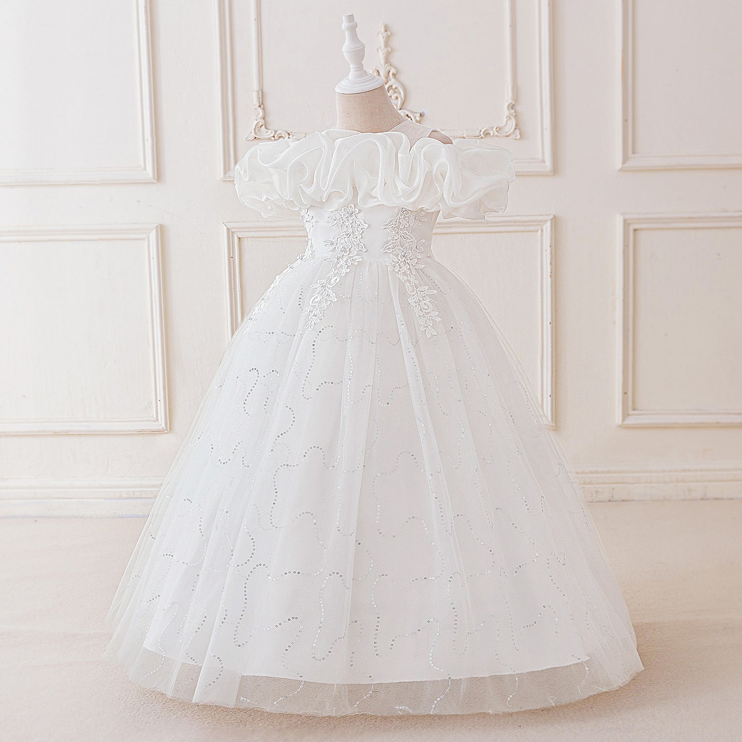 Cute Off Shoulder Tulle Maxi Dress for Girls – Party, Wedding, and Photo Shoot Dresses
