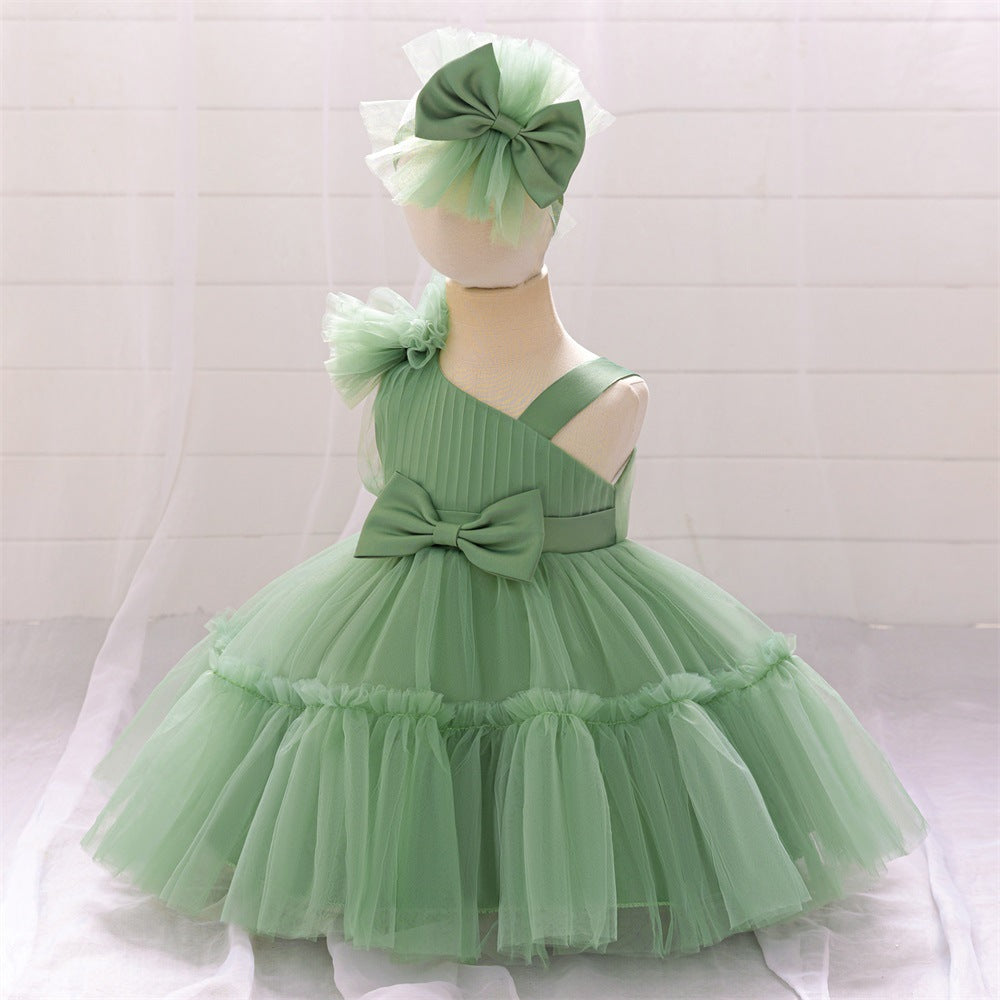 Off Shoulder Puffy Tulle Toddler Dress with Bowknot – Cute Party & Flower Girl Gown