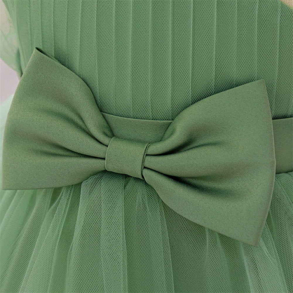 Off Shoulder Puffy Tulle Toddler Dress with Bowknot – Cute Party & Flower Girl Gown