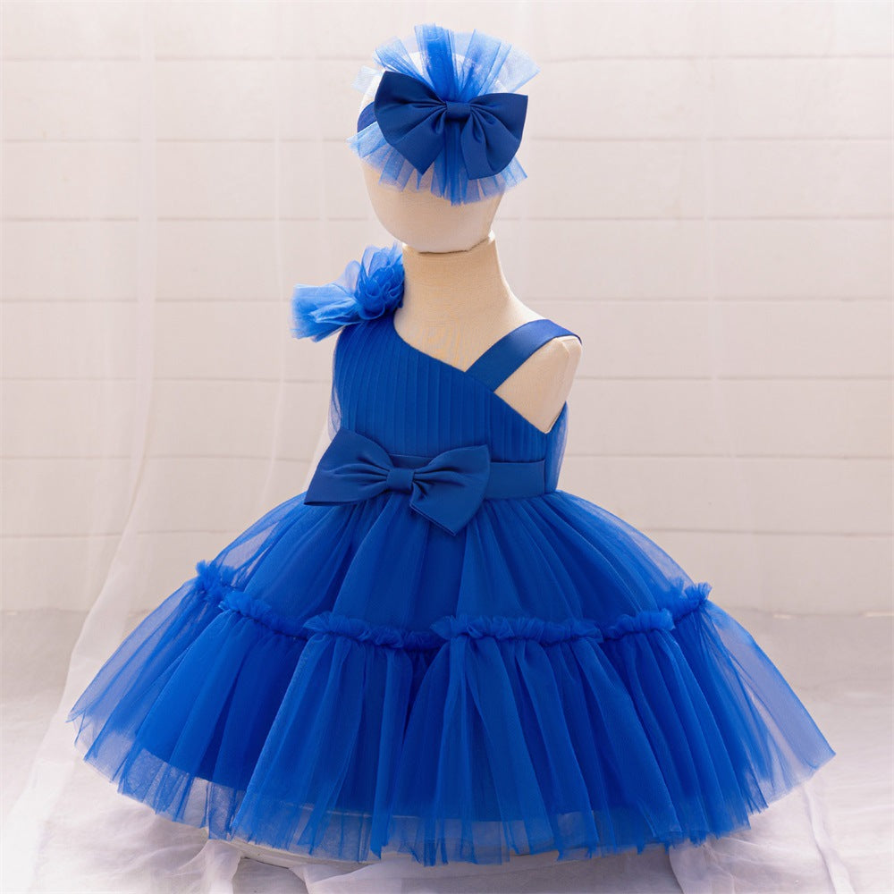 Off Shoulder Puffy Tulle Toddler Dress with Bowknot – Cute Party & Flower Girl Gown