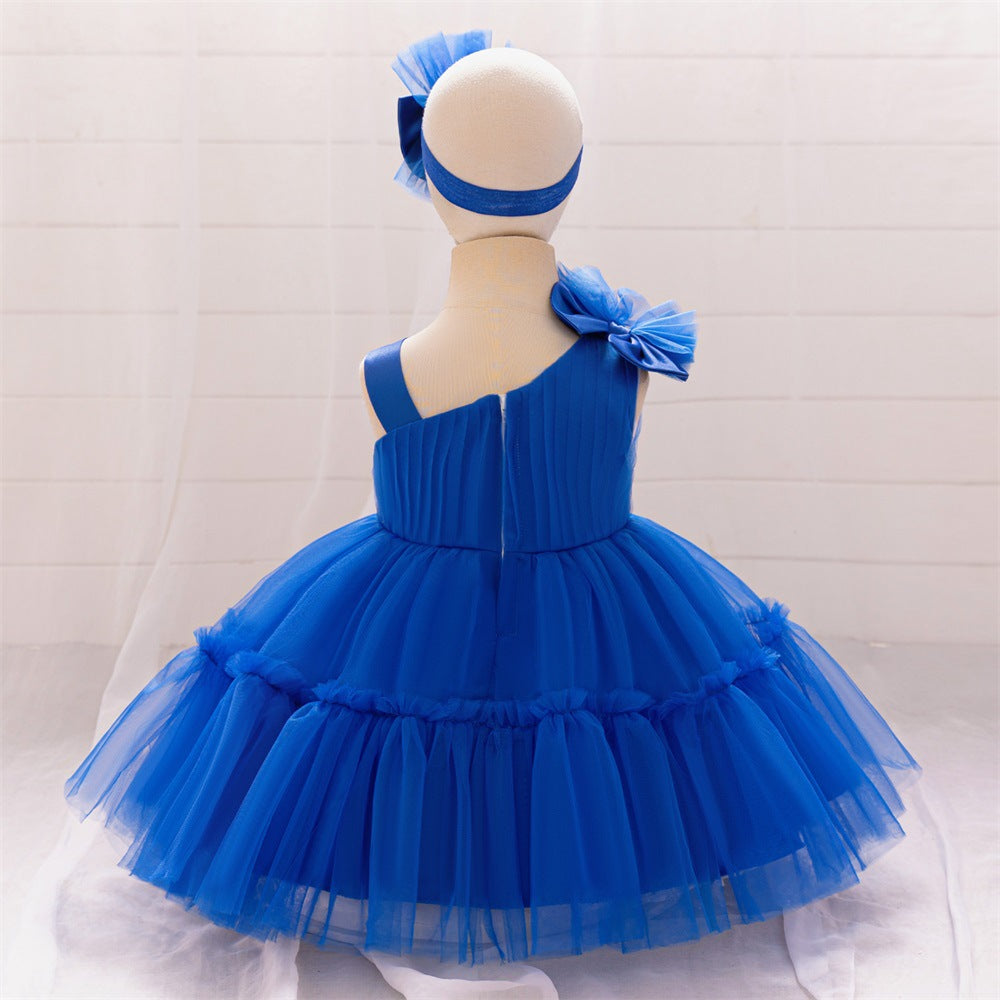 Off Shoulder Puffy Tulle Toddler Dress with Bowknot – Cute Party & Flower Girl Gown