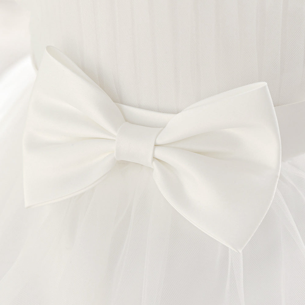 Off Shoulder Puffy Tulle Toddler Dress with Bowknot – Cute Party & Flower Girl Gown