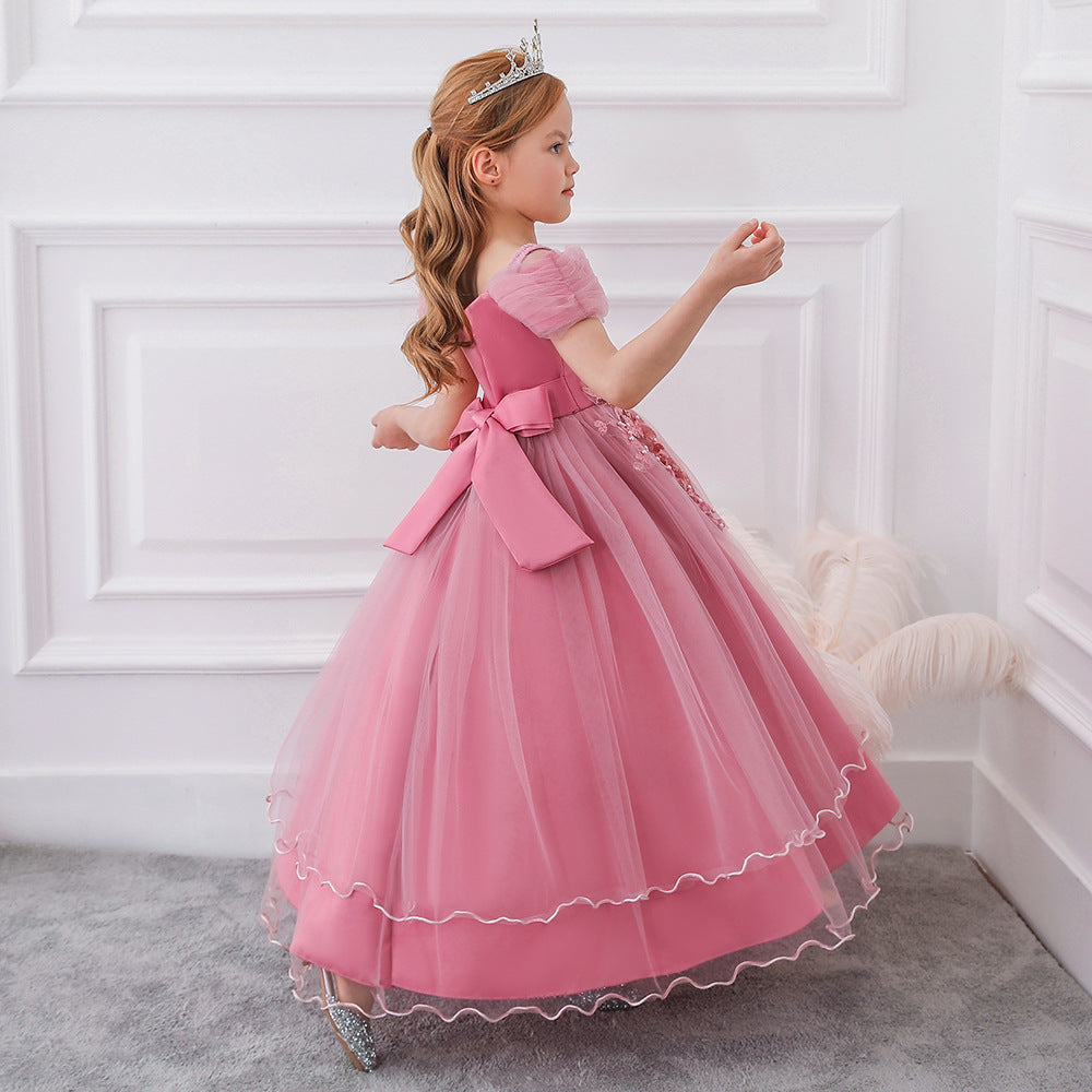Girls Off Shoulder Mesh Floral Princess Maxi Dress | A-Line Party Gown