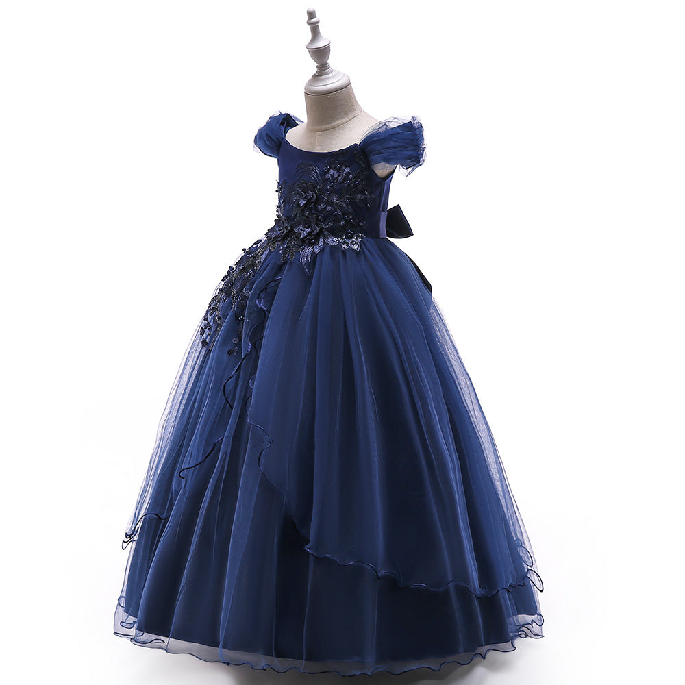 Girls Off Shoulder Mesh Floral Princess Maxi Dress | A-Line Party Gown