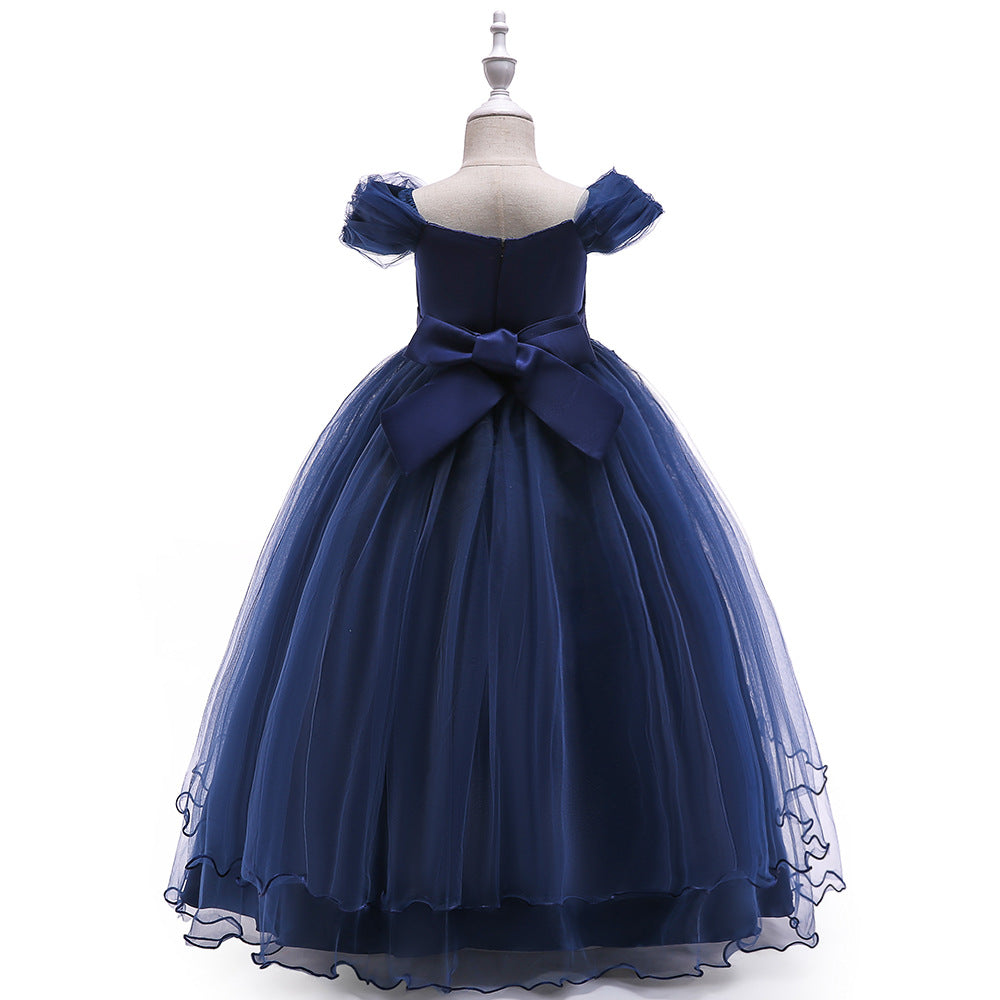 Girls Off Shoulder Mesh Floral Princess Maxi Dress | A-Line Party Gown