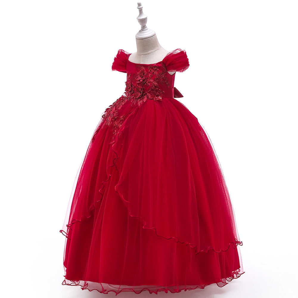 Girls Off Shoulder Mesh Floral Princess Maxi Dress | A-Line Party Gown