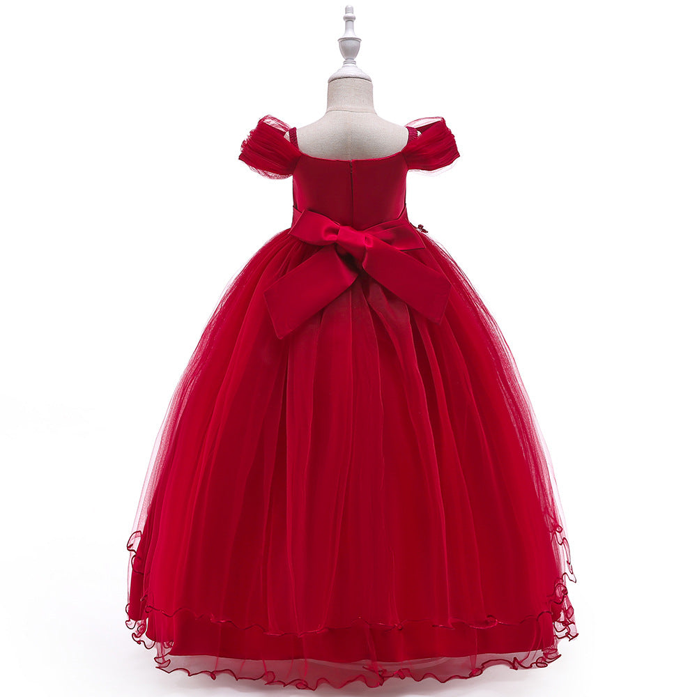 Girls Off Shoulder Mesh Floral Princess Maxi Dress | A-Line Party Gown
